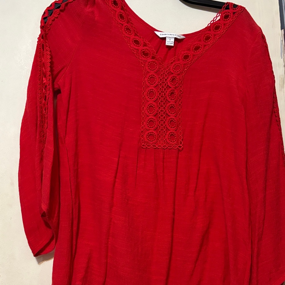 Christopher & Banks Scarlet Lace Accent Top